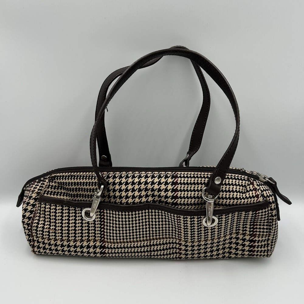 Lauren Ralph Lauren Womens Brown Multi Houndstooth Fabric Zip Shoulder Bag